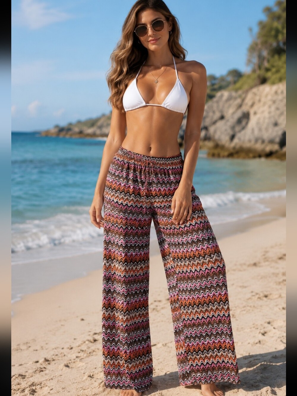 Swim Coverup Pants in Pink, Orange, Brown